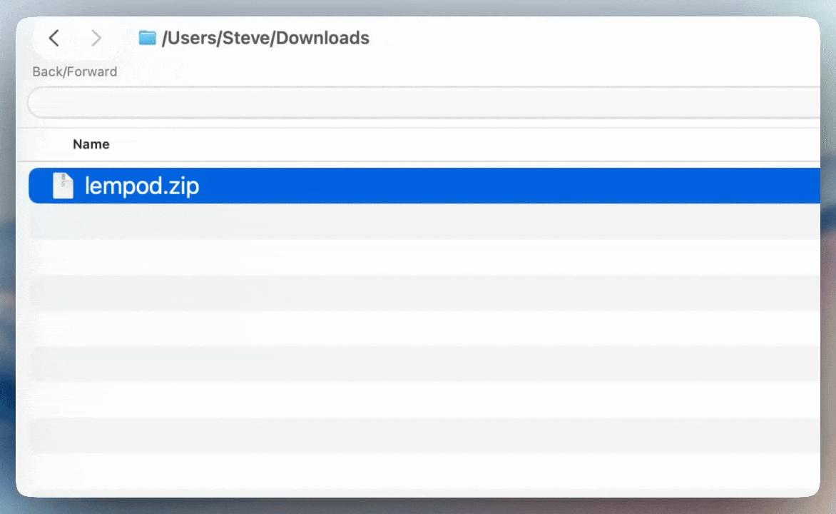 Double-click the lempod.zip file in Finder on Mac