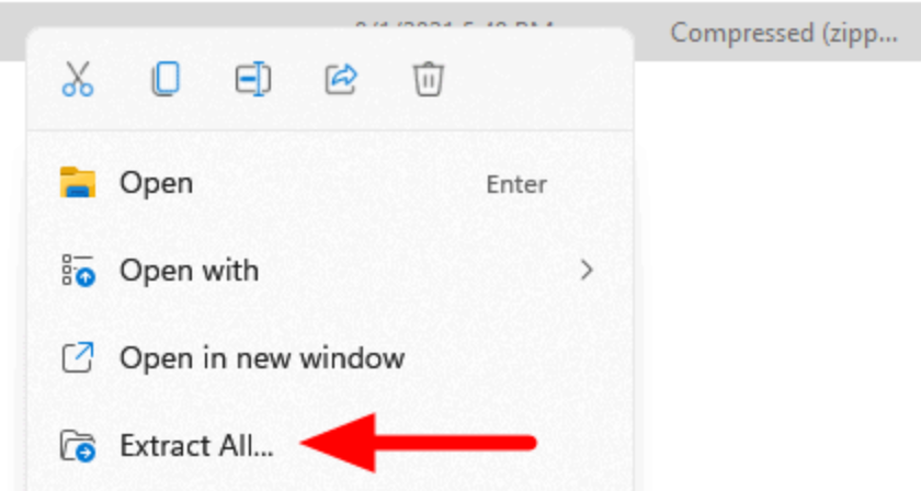 Right-click the lempod.zip file in Windows File Explorer