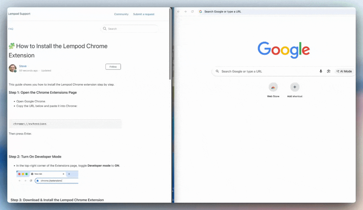Open the Chrome extensions page