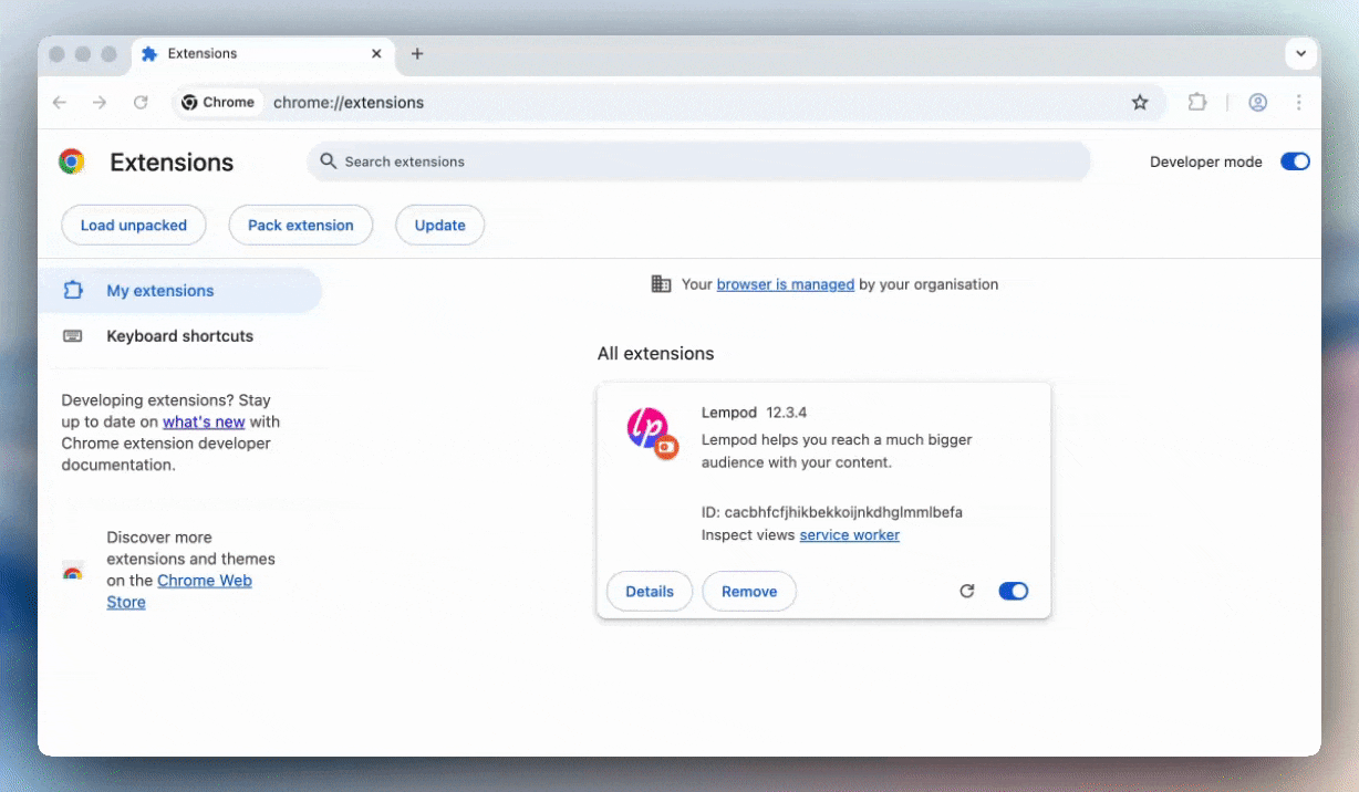 Pin the Lempod extension in Chrome