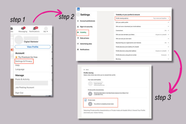 steps to view Linkedin profiles anonymously