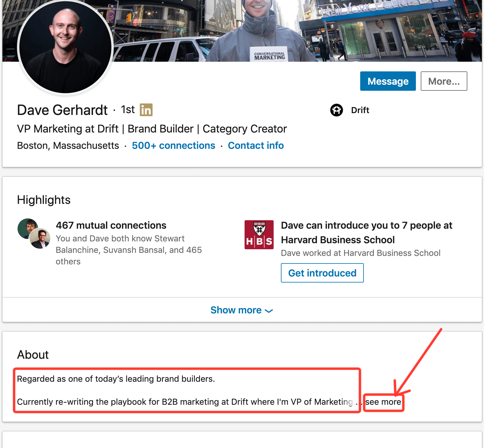 First 2 lines of LinkedIn Summary