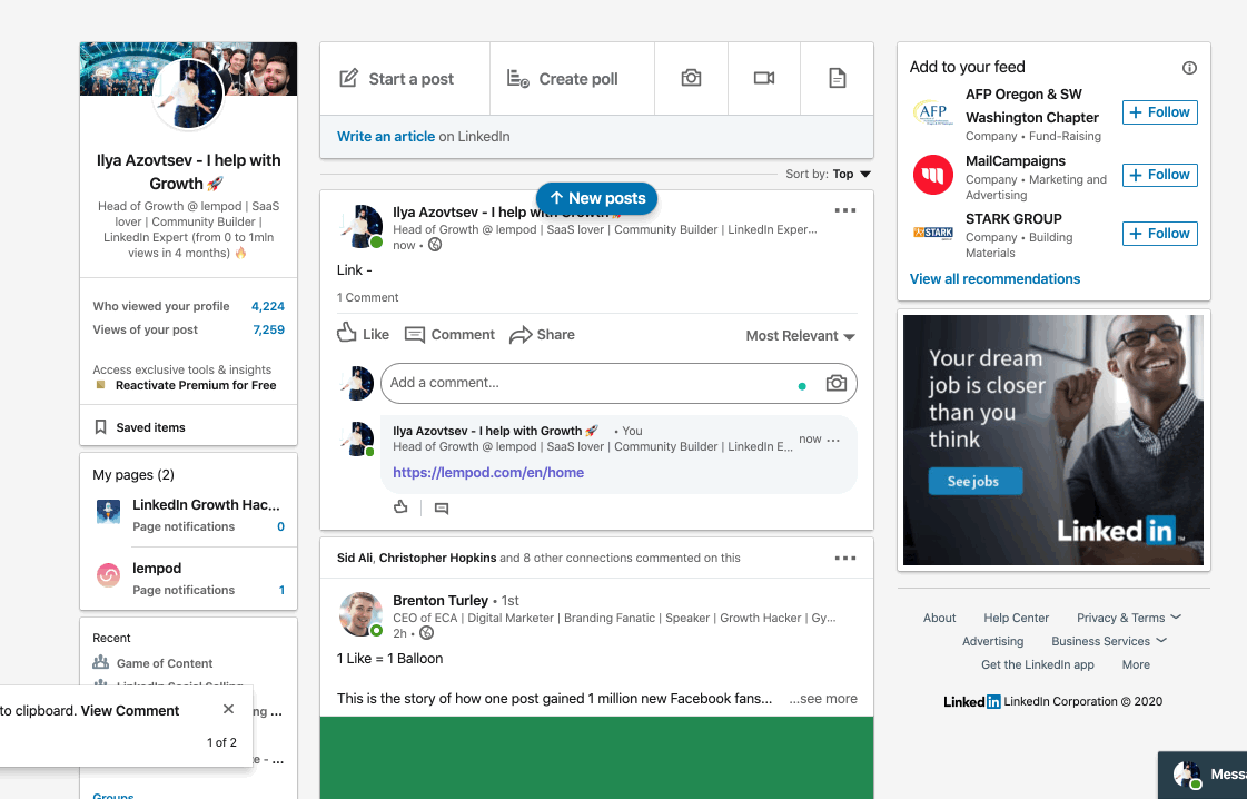 How to post a link on Linkedin Link in Post VS Link in Comment? Lempod