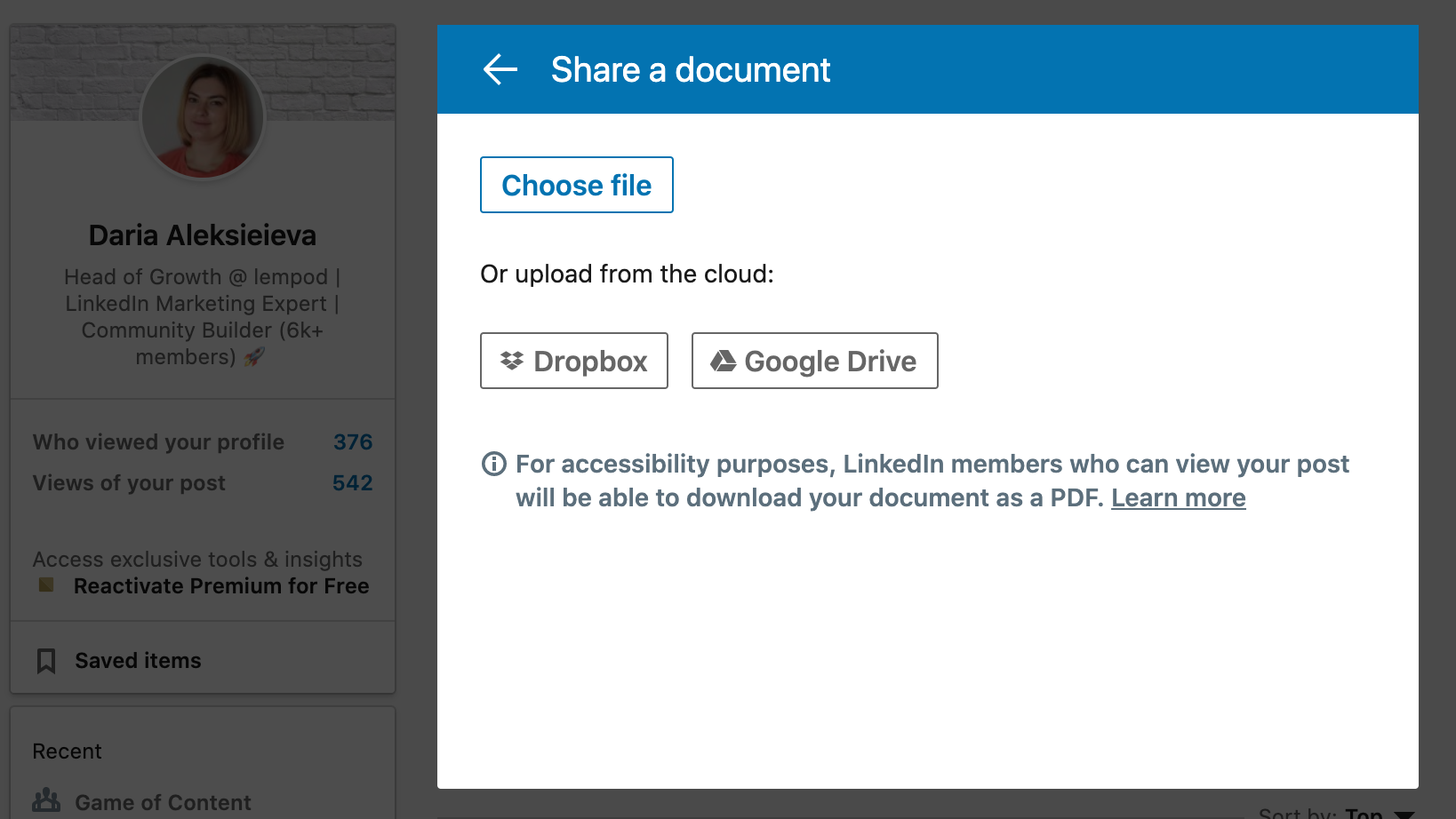 how to add pdf to linkedin post