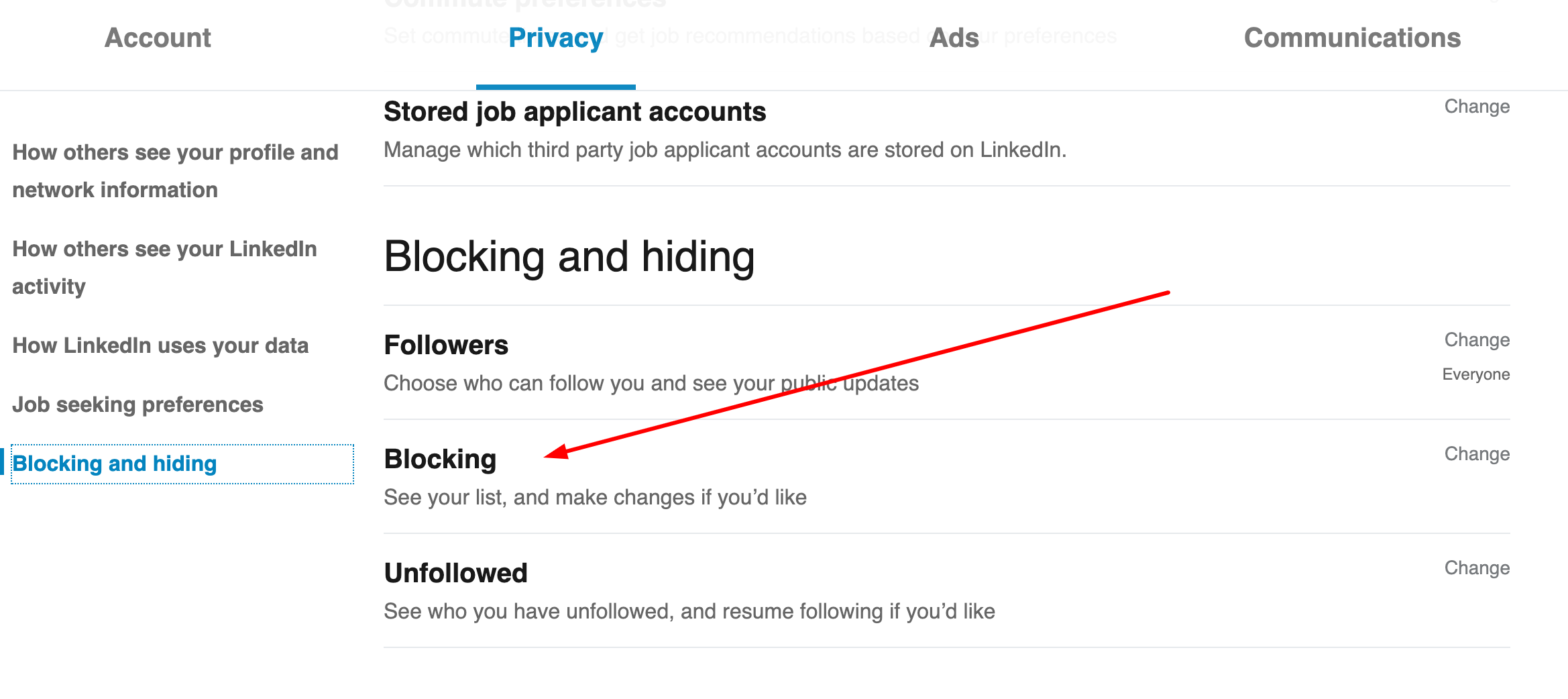 blocking option in linkedin